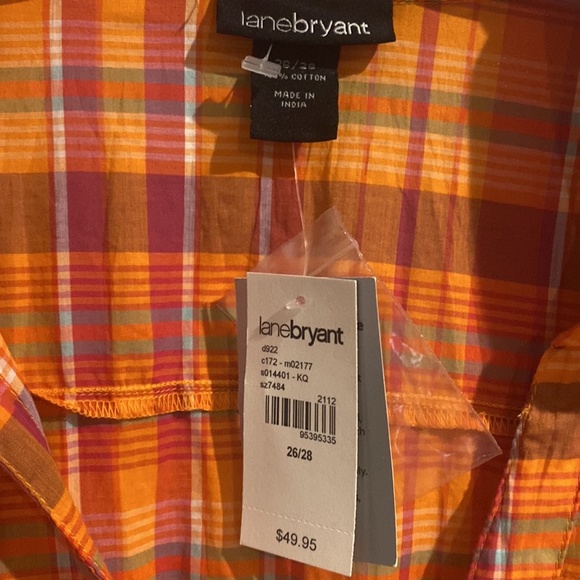 NWT LANE BRYANT PINK ORANGE PLAID BLOUSE SIZE 26/28 - Picture 4 of 4